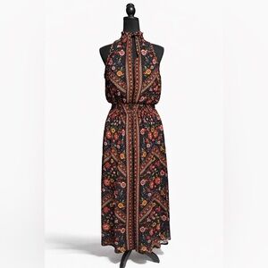 Boho Floral Mock Neck long Dress Medium